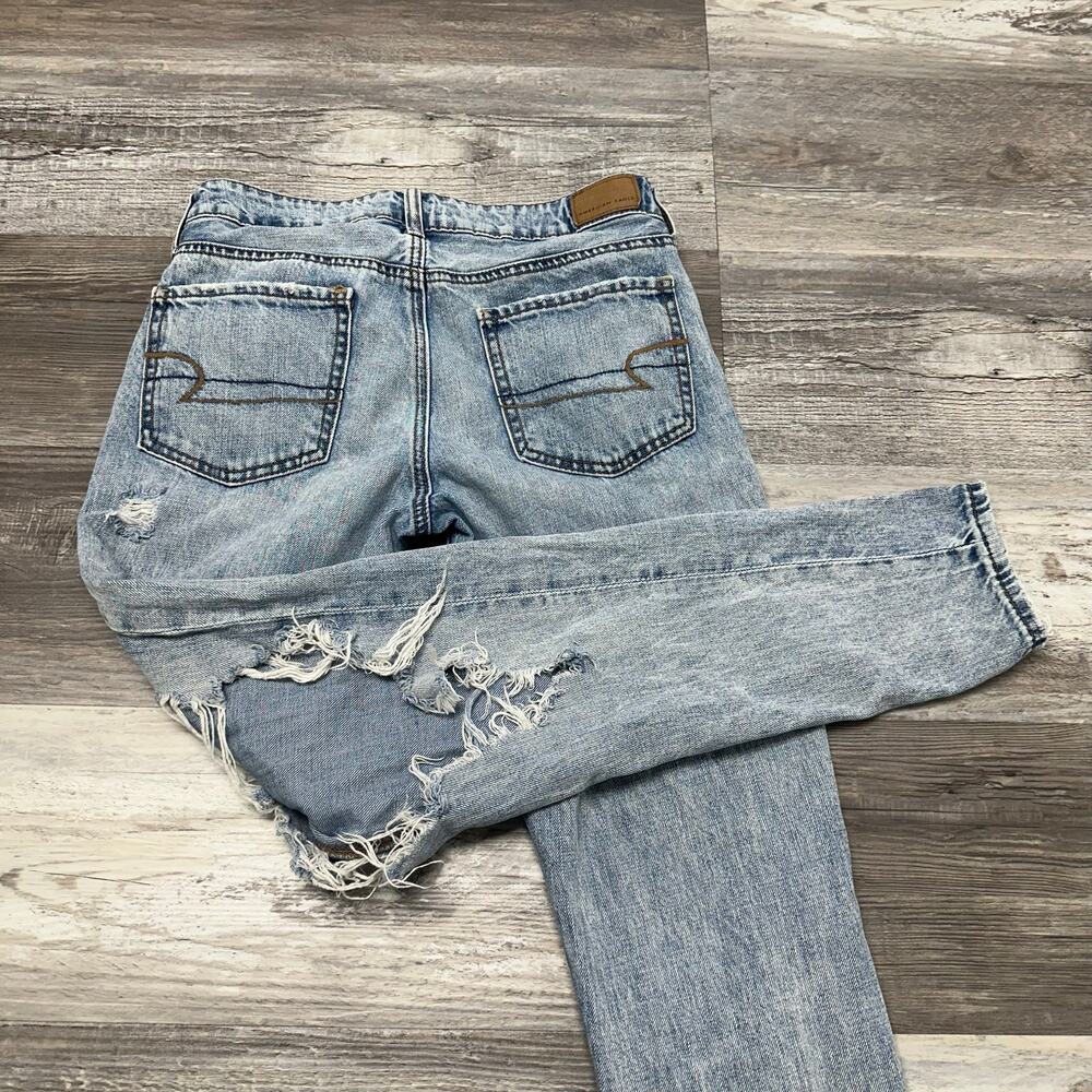 American Eagle Stonewash Blue‎ Womens 2 Thrashed Distressed Tapered Denim Jeans